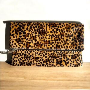 WHISTLES Leopard Print Chapel Foldover Clutch Bag‎
